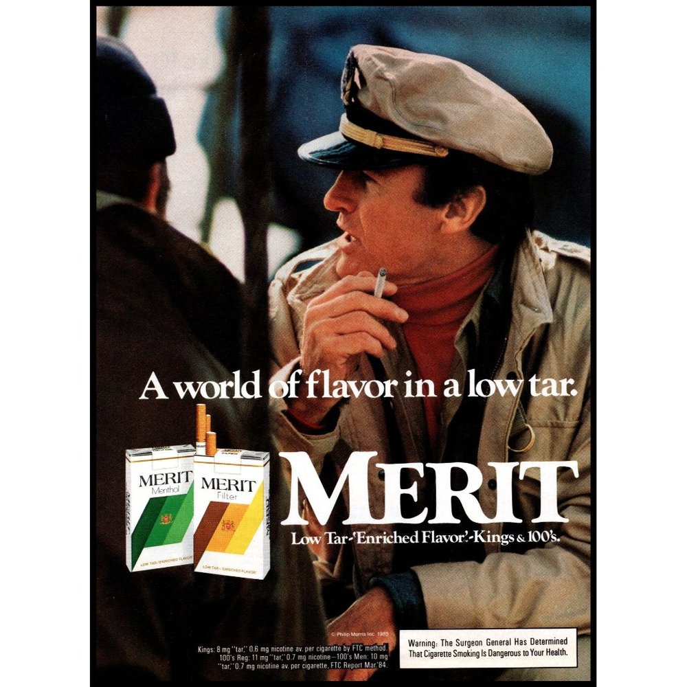 1985 Merit Cigarettes Sailor Hat Vintage Print Ad Nautical Ship Captain Wall Art